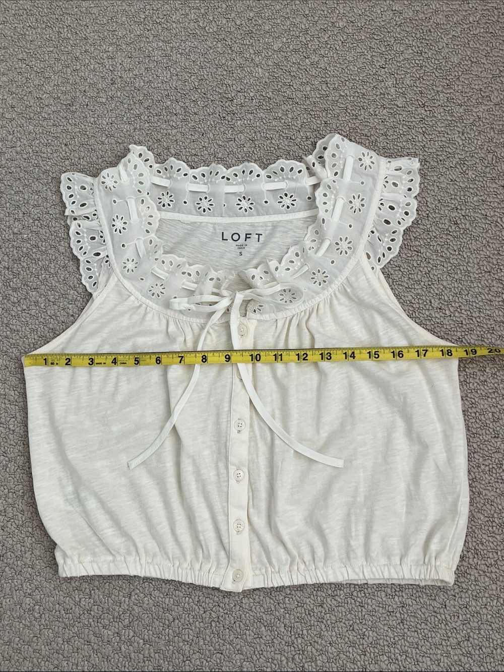 Loft Eyelet Ruffle Tie Neck Button Top - Picture 11 of 11